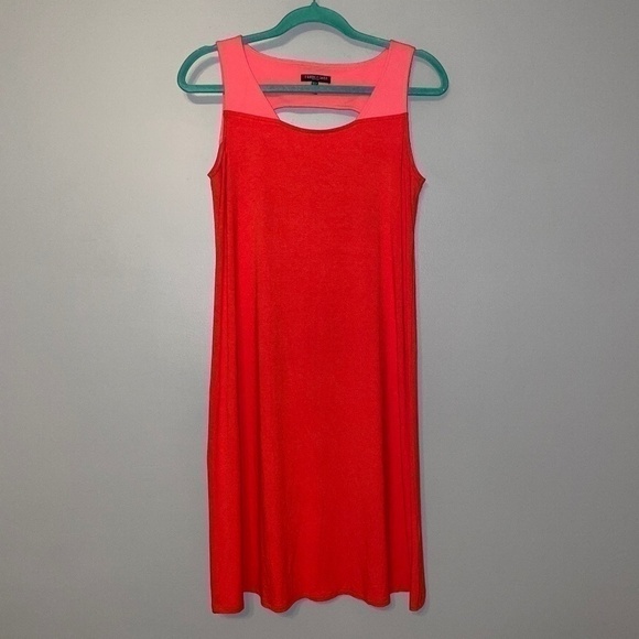 EUC Eileen Fisher Colorblock Cutout Dress Coral Orange & Pink Size Petite Small - Picture 2 of 7